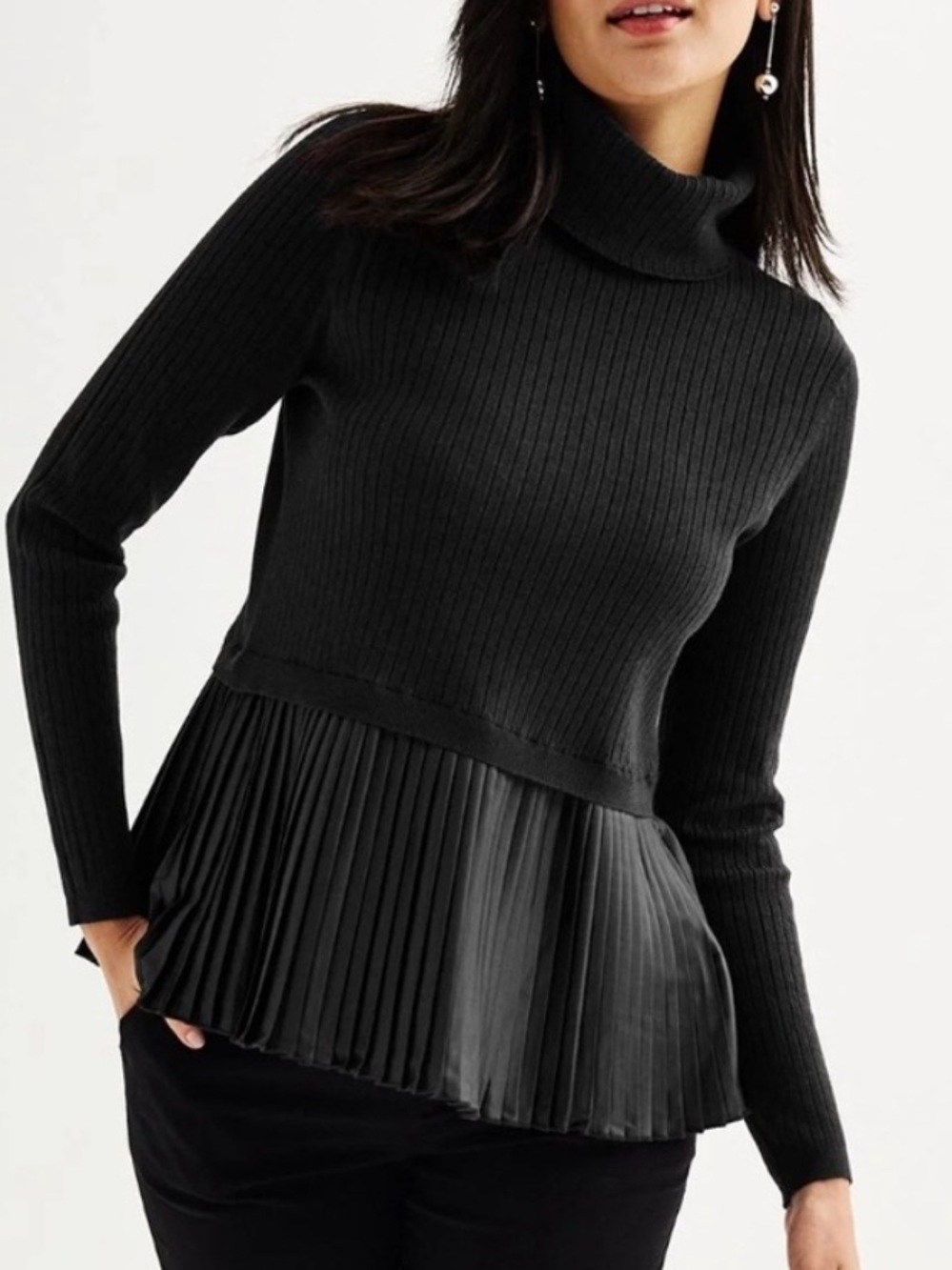NWT Nine West black twofer turtleneck sweater top size XS